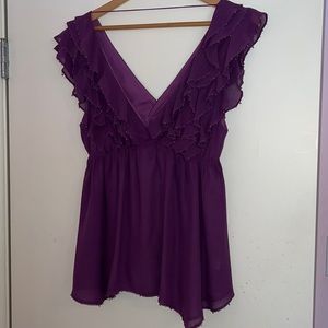 Silk Ruffle Purple Top with Beads